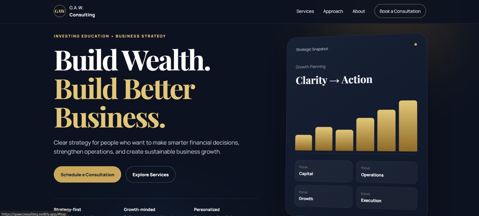 G.A.W. Consulting website homepage